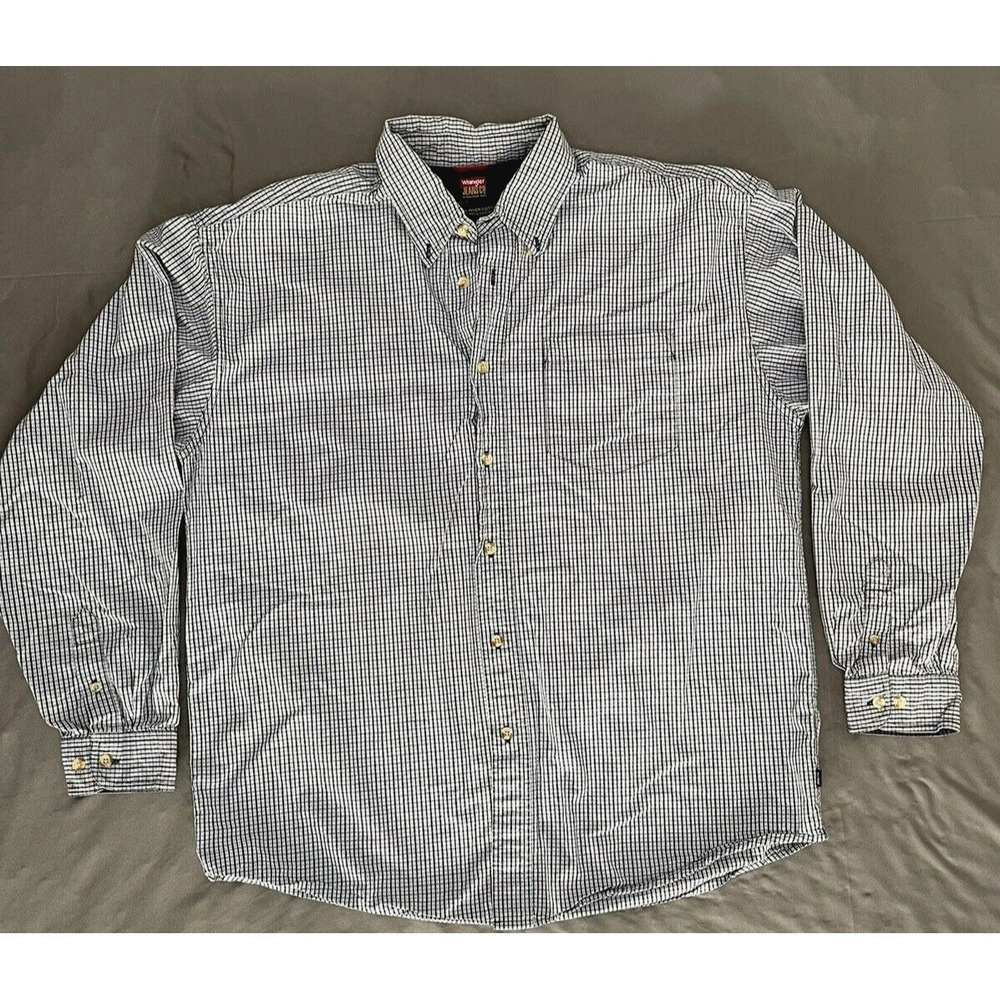 Wrangler Jeans Co Shirt Mens Large Blue Plaid Cotton Long Sleeve Button-Down